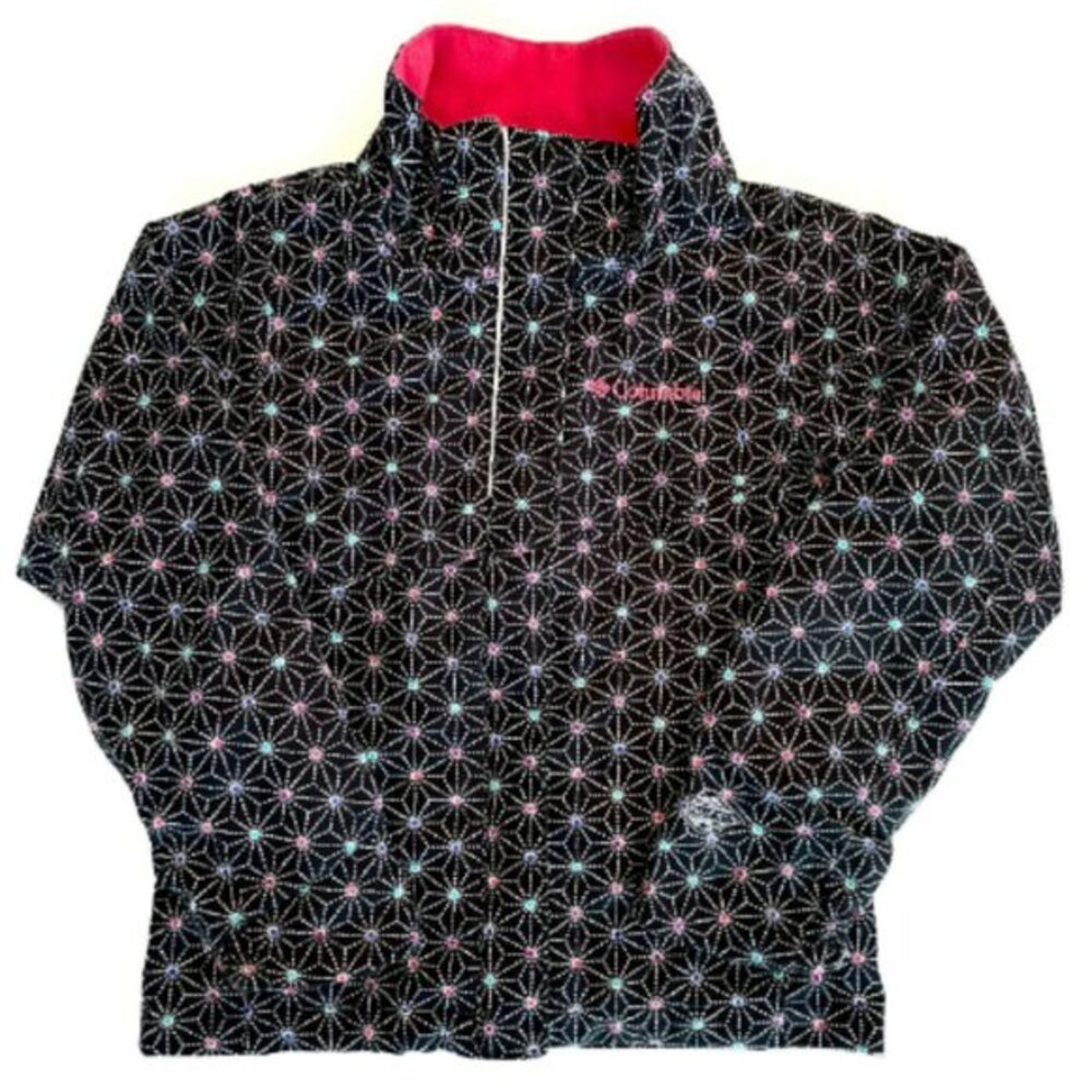 Columbia Omni-Tech Girls XS Waterproof Hooded Rain‎ Jacket Black Pink Stars